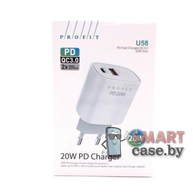Адаптер питания сетевой USB-C, USB 20W Profit U58 Power Adapter