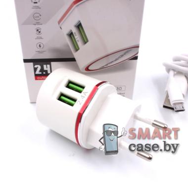 Зарядное устройство E-Strong ES-D30 2USB, 2.4A + кабель micro USB (Белый)