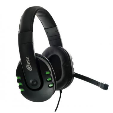 Наушники, гарнитура игровая Ritmix RH-555M (Черный-зеленый)