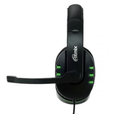Наушники, гарнитура игровая Ritmix RH-555M (Черный-зеленый)