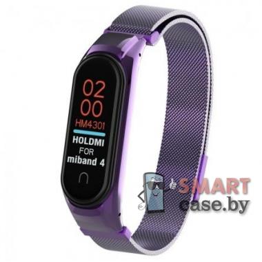 Магнитный ремешок миланское плетение для фитнес - браслета Mi Band 3/4 (Лиловый)