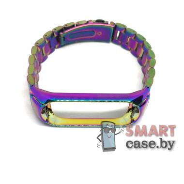 Ремешок для фитнес - браслета Mi Band 3/4/5/6 металлический с механизмом (Хамелеон)