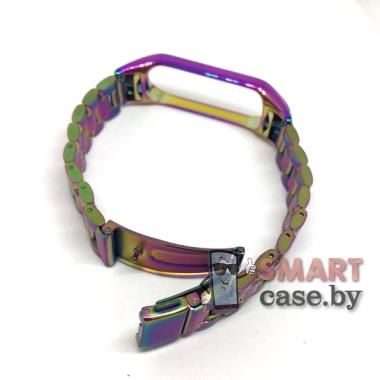 Ремешок для фитнес - браслета Mi Band 3/4/5/6 металлический с механизмом (Хамелеон)