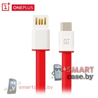 Кабель Type C - USB для зарядки и синхронизации One plus плоский (красный)