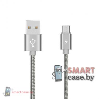 Кабель Type C - USB в металлической оплетке 2,1А, 120 см Moisture M-208 (серебро)
