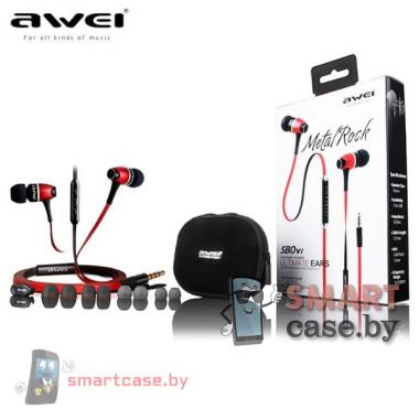 Наушники Awei S80vi Metal Rock с гарнитурой и кейсом (розовые)