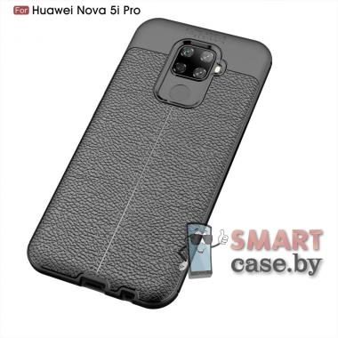 Силиконовый карбоновый чехол Litchi Texture для Huawei Mate 30 Lite (Чёрный)