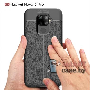 Силиконовый карбоновый чехол Litchi Texture для Huawei Mate 30 Lite (Чёрный)