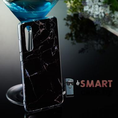 Силиконовый чехол-накладка для Huawei P30 (чёрный мрамор)
