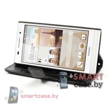 Кожаный кошелек - чехол для Huawei Ascend P6 (Черный)
