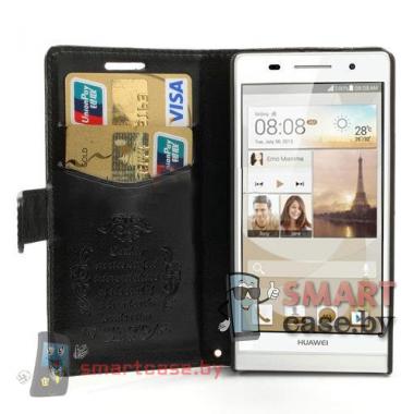 Кожаный кошелек - чехол для Huawei Ascend P6 (Черный)