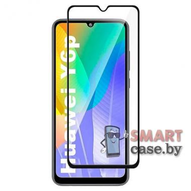 Защитное стекло для Huawei Y6P / Honor 9A с полной проклейкой (Чёрное)