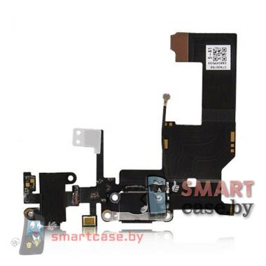 Нижний шлейф (разъем зарядки, разъем наушников Jack + микрофон + GSM) iPhone 5 (Черный)