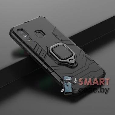 Гибридный противоударный чехол Ring Holder Kickstand для Samsung Galaxy A40 (Чёрный)