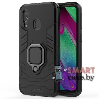 Гибридный противоударный чехол Ring Holder Kickstand для Samsung Galaxy A40 (Чёрный)