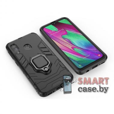 Гибридный противоударный чехол Ring Holder Kickstand для Samsung Galaxy A40 (Чёрный)