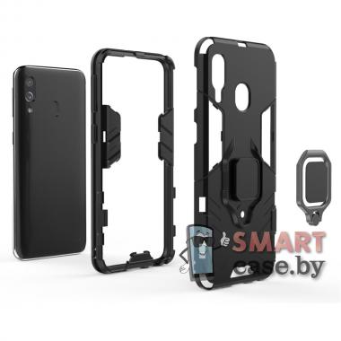 Гибридный противоударный чехол Ring Holder Kickstand для Samsung Galaxy A40 (Чёрный)