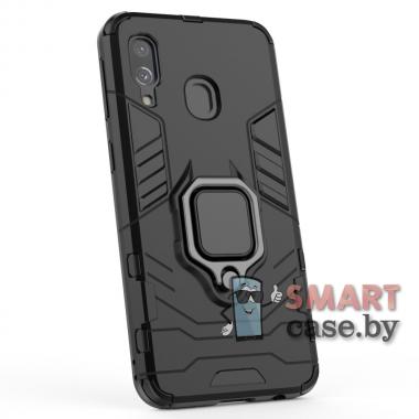 Гибридный противоударный чехол Ring Holder Kickstand для Samsung Galaxy A40 (Чёрный)