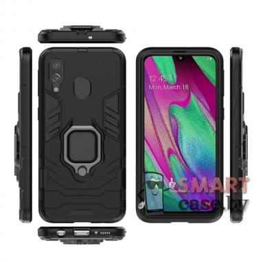 Гибридный противоударный чехол Ring Holder Kickstand для Samsung Galaxy A40 (Чёрный)