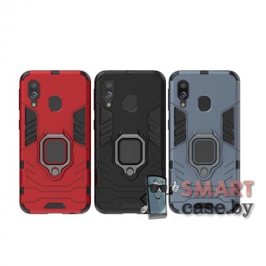 Гибридный противоударный чехол Ring Holder Kickstand для Samsung Galaxy A40 (Чёрный)