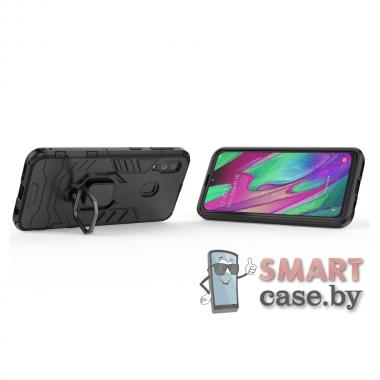 Гибридный противоударный чехол Ring Holder Kickstand для Samsung Galaxy A40 (Чёрный)