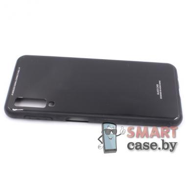 Силиконовый чехол для Samsung Galaxy A7 (2018) (A750F) стеклянная крышка (Чёрный)