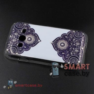 Силиконовый чехол для Samsung Galaxy Ace4 со стразами (бело-фиолетовый)