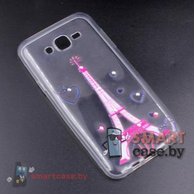 Силиконовый чехол для Samsung Galaxy J7 со стразами ультратонкий (Башня)