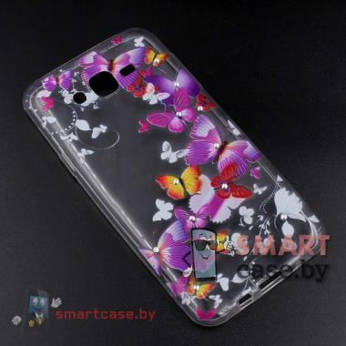 Силиконовый чехол для Samsung Galaxy J7 со стразами ультратонкий (Бабочки)