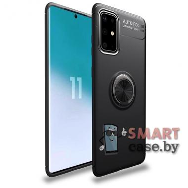 Силиконовый противоударный чехол LENUO + кольцо для Samsung Galaxy S20 Plus (Чёрный)