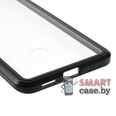 Магнитный двусторонний чехол для Samsung Galaxy S20 Plus алюминий + пластик (прозрачно-чёрный)