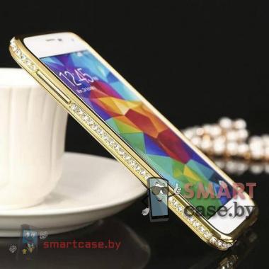 Алюминиевый бампер со стразами для Samsung Galaxy S5 (Золотой)