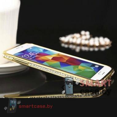 Алюминиевый бампер со стразами для Samsung Galaxy S5 (Золотой)