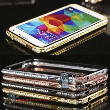 Алюминиевый бампер со стразами для Samsung Galaxy S5 (Золотой)