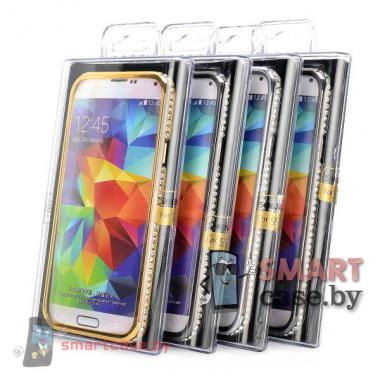 Алюминиевый бампер со стразами для Samsung Galaxy S5 (Золотой)