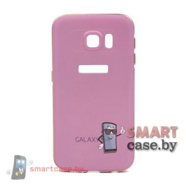 Алюминиевый бампер + крышка софт тач для Samsung Galaxy S6 (Розовый)