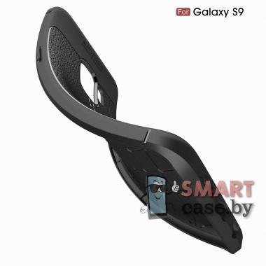 Силиконовый чехол Litchi Skin для Samsung Galaxy S9 (Чёрный)