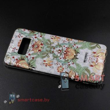 Силиконовый чехол для Samsung Galaxy S8 со стразами (Ветки цветов)
