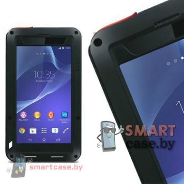 Экстремальный чехол для Sony Xperia Z2 металл+силикон+gorilla glass Love Mei (черный)