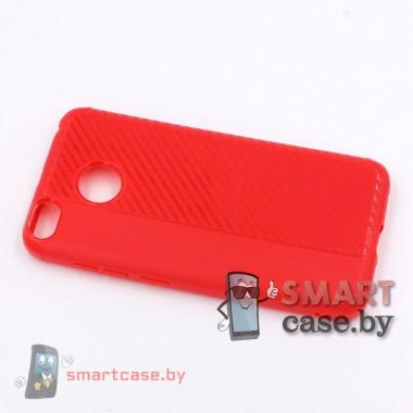 Силиконовый чехол для Xiaomi Redmi 4X карбоновый (Красный)