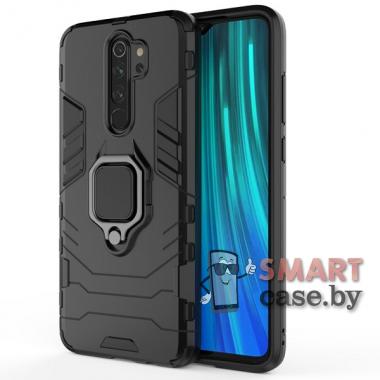 Противоударный чехол Kickstand для Xiaomi Redmi Note 8 Pro силикон+пластик (Чёрный)