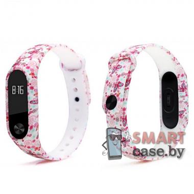 Ремешок для фитнес - браслета Mi Band 3/4 силиконовый (Бабочки)