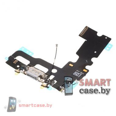Шлейф для iPhone 7 разъем зарядки, микрофон OEM (серебро-серый)