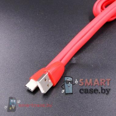Кабель Type C - USB для зарядки и синхронизации 100см плоский (красный)