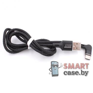 Дата-кабель USB - Type C угловой Profit QY-09 в нейлоновой оплётке 100см, 2.4 А (чёрный)