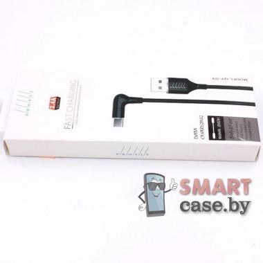 Дата-кабель USB - Type C угловой Profit QY-09 в нейлоновой оплётке 100см, 2.4 А (чёрный)