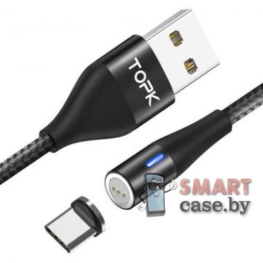 Магнитный дата-кабель USB - Type C Profit 2.4A, 1m плетённый (чёрный)